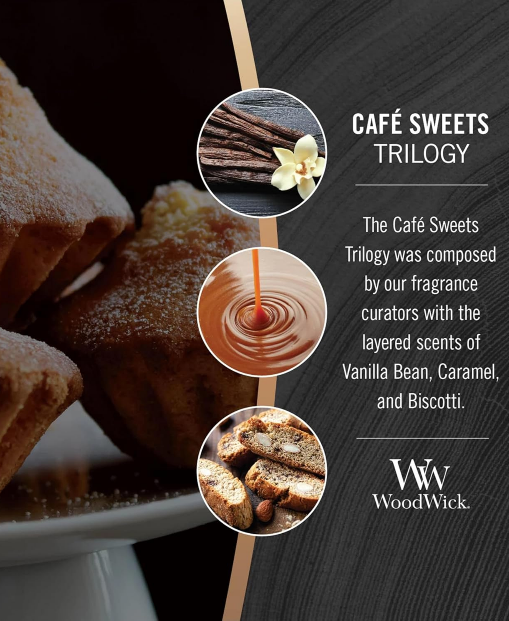 WoodWick Café Sweets Trilogy Candle - Ellipse (Vanilla Bean, Caramel & Biscotti)