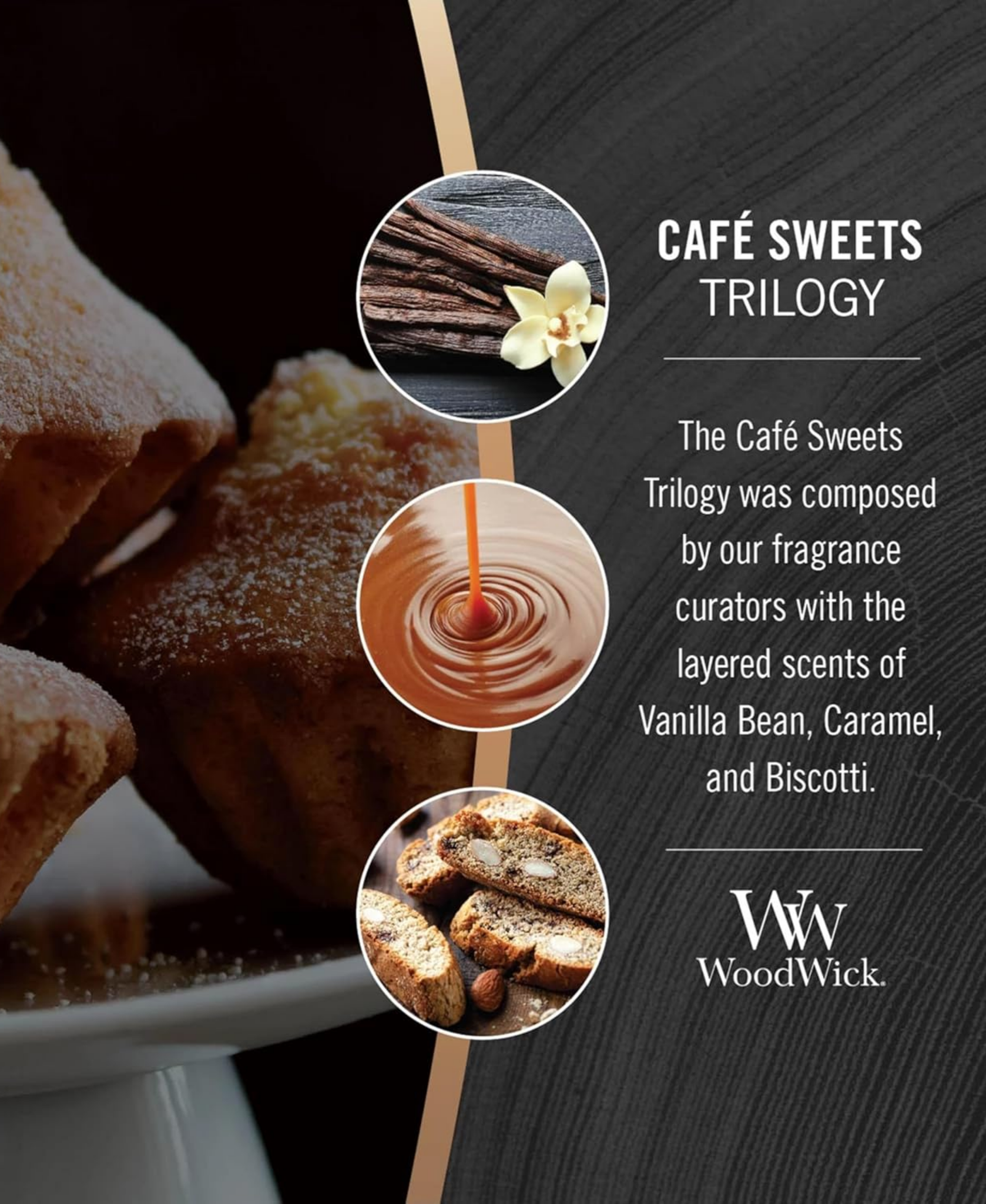 WoodWick Café Sweets Trilogy Candle - Medium (Vanilla Bean, Caramel & Biscotti)