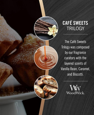 WoodWick Café Sweets Trilogy Candle - Medium (Vanilla Bean, Caramel & Biscotti)