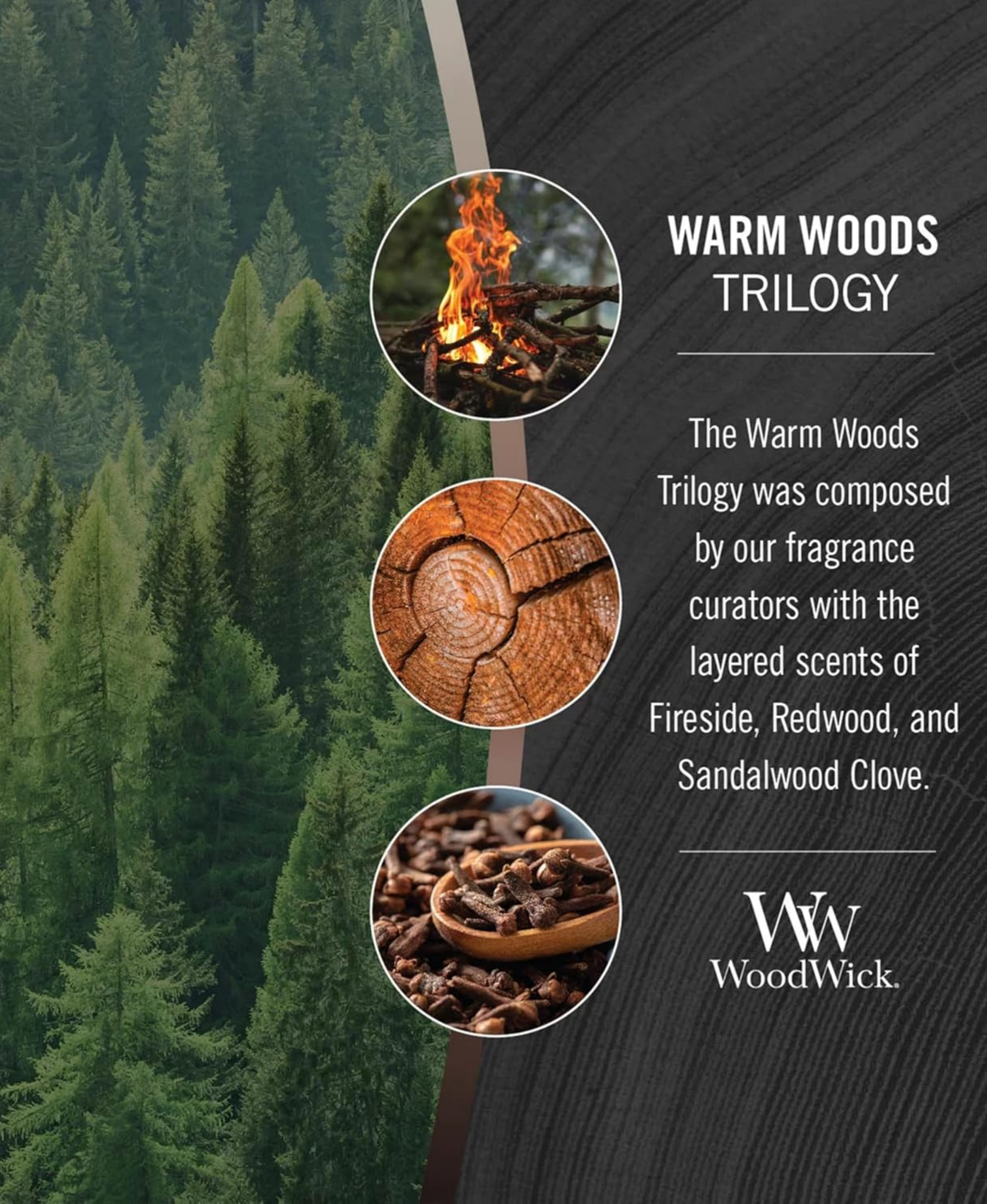 WoodWick Warm Woods Trilogy Candle - Ellipse (Fireside, Redwood & Sandalwood Clove)
