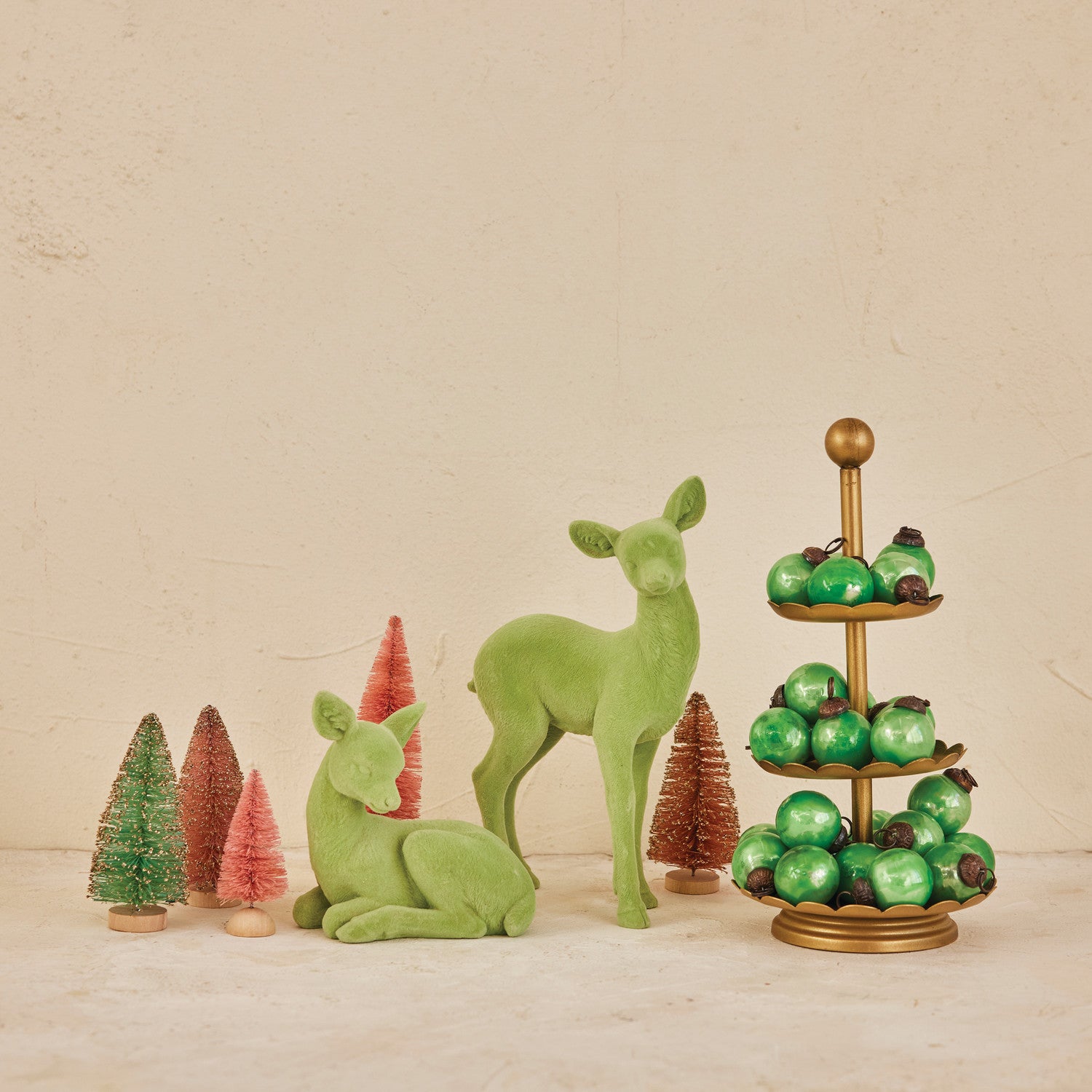 Flocked Laying Green Deer