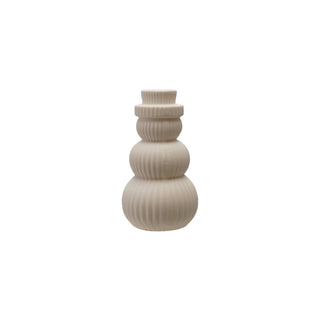 Stoneware Bisque Pleated LED Snowman, Small