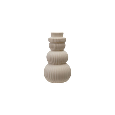 Stoneware Bisque Pleated LED Snowman, Small
