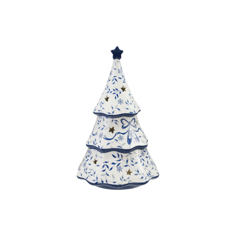 Ceramic LED Tree With Star Cut-Outs & Blue Designs