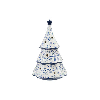 Ceramic LED Tree With Star Cut-Outs & Blue Designs