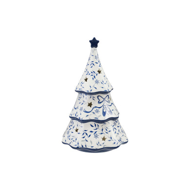 Ceramic LED Tree With Star Cut-Outs & Blue Designs