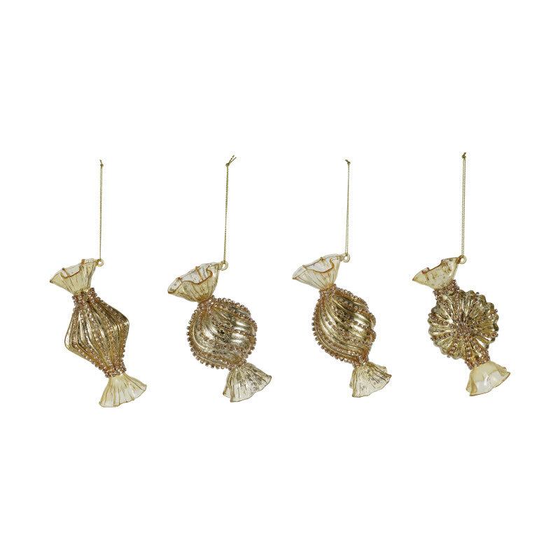 Glass Candy Ornament With Jewels, Gold Finish