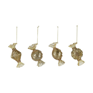 Glass Candy Ornament With Jewels, Gold Finish