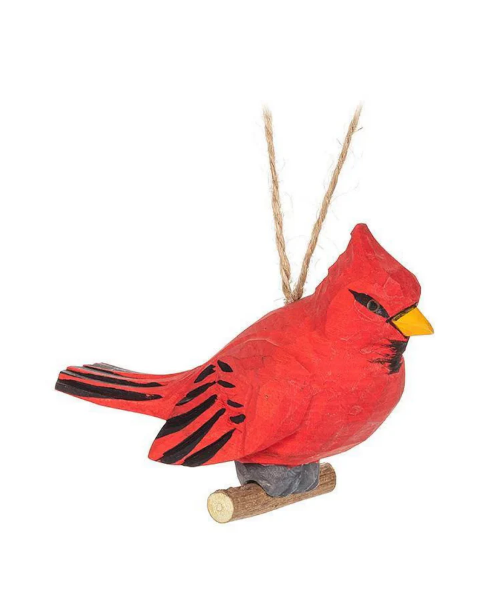 Carved Cardinal On Branch Ornament