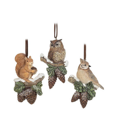 Critter On Pinecone Ornaments - Set of 3