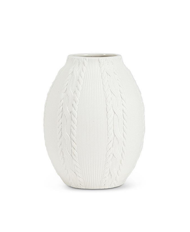 Curvy Knit & Cabled Vase - Matte White