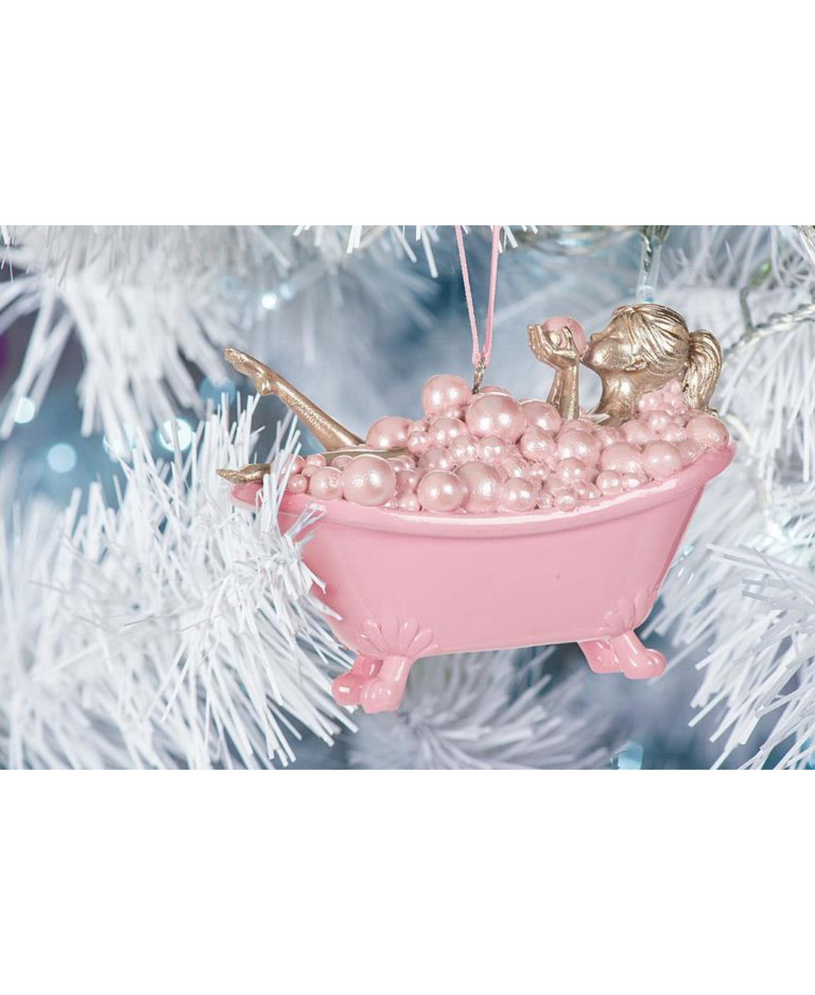 Lady In Bathtub Ornament - Pink