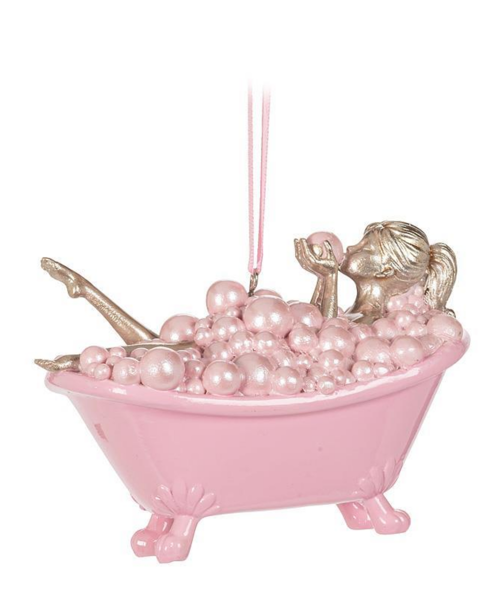 Lady In Bathtub Ornament - Pink