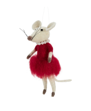 Mouse in Red Dress & Pearls Ornament