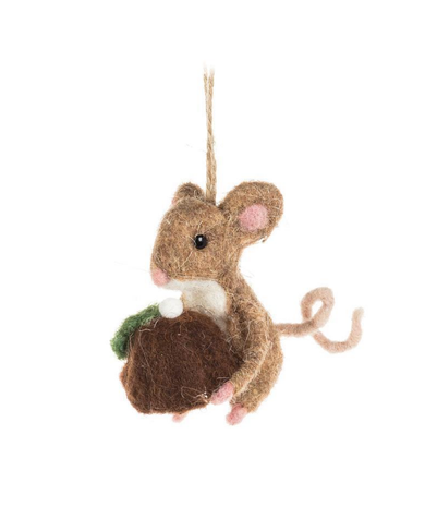 Mouse With Christmas Pudding Ornament