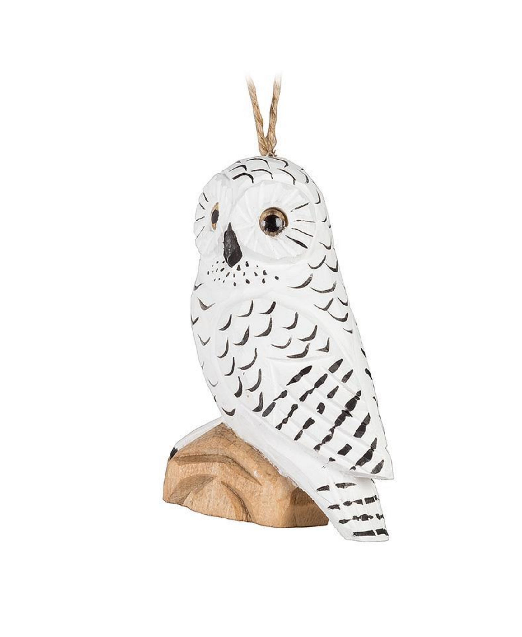 Perched Snowy Owl Carved Ornament