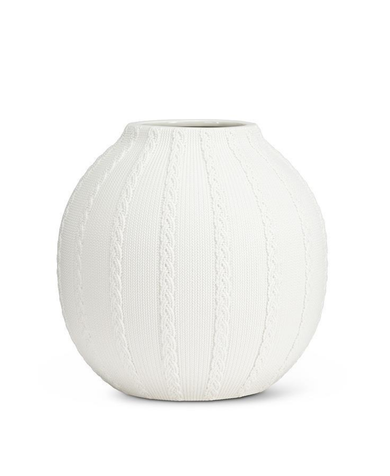 Round Knit & Cabled Vase - Matte White