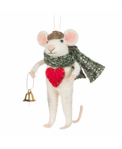 Winter Mouse With Heart & Bell Ornament