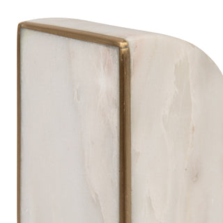 Marble Bookends With Brass Inlay - Gold Finish & White - Set of 2