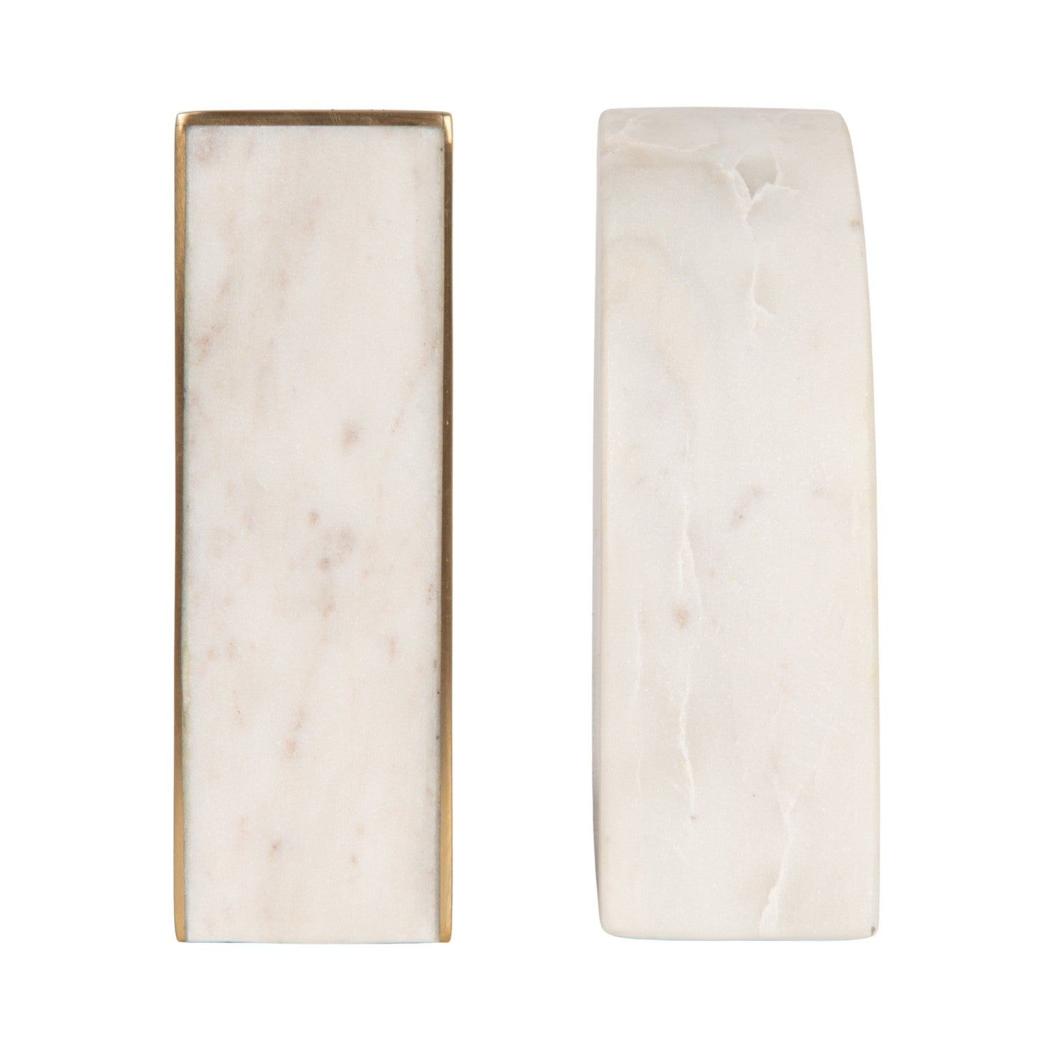 Marble Bookends With Brass Inlay - Gold Finish & White - Set of 2