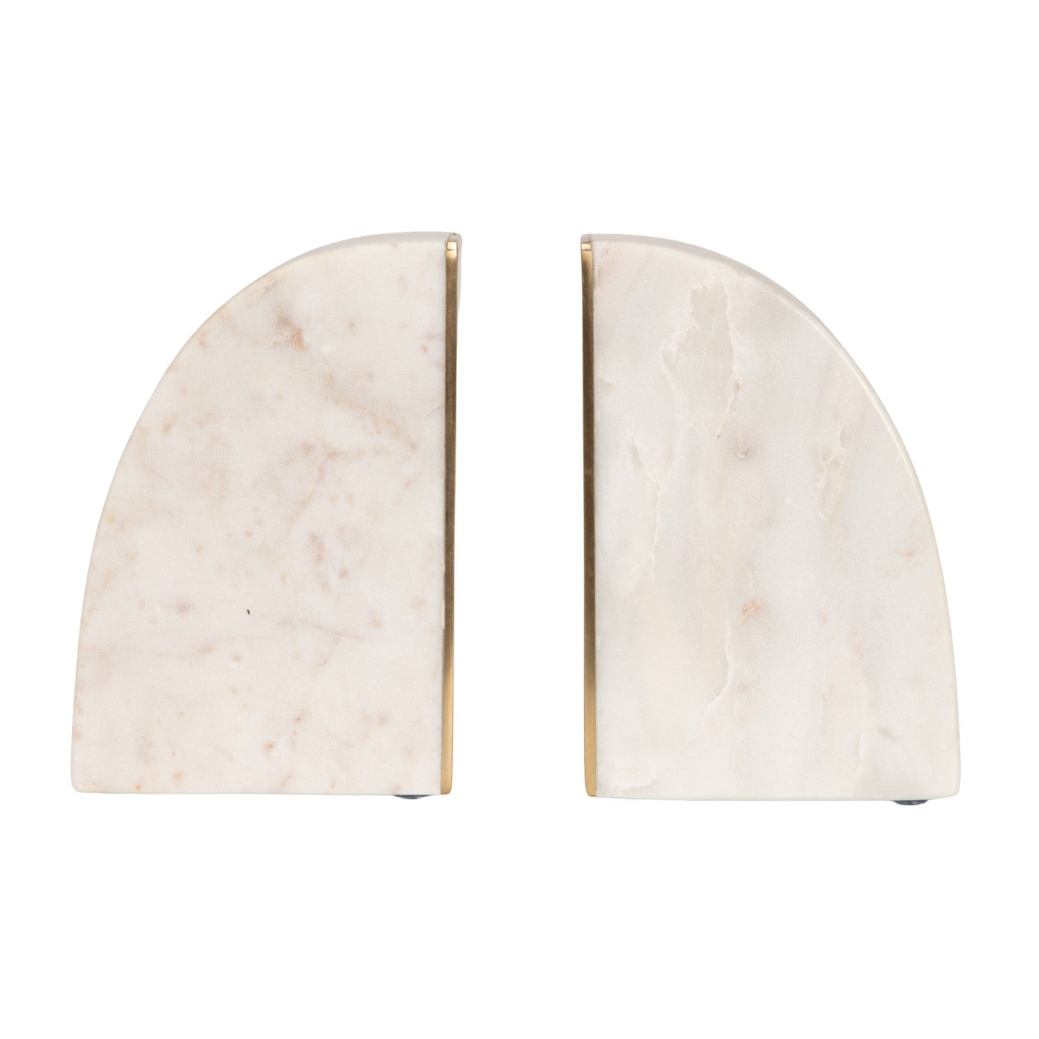 Marble Bookends With Brass Inlay - Gold Finish & White - Set of 2