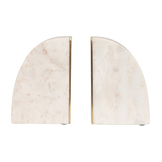 Marble Bookends With Brass Inlay - Gold Finish & White - Set of 2
