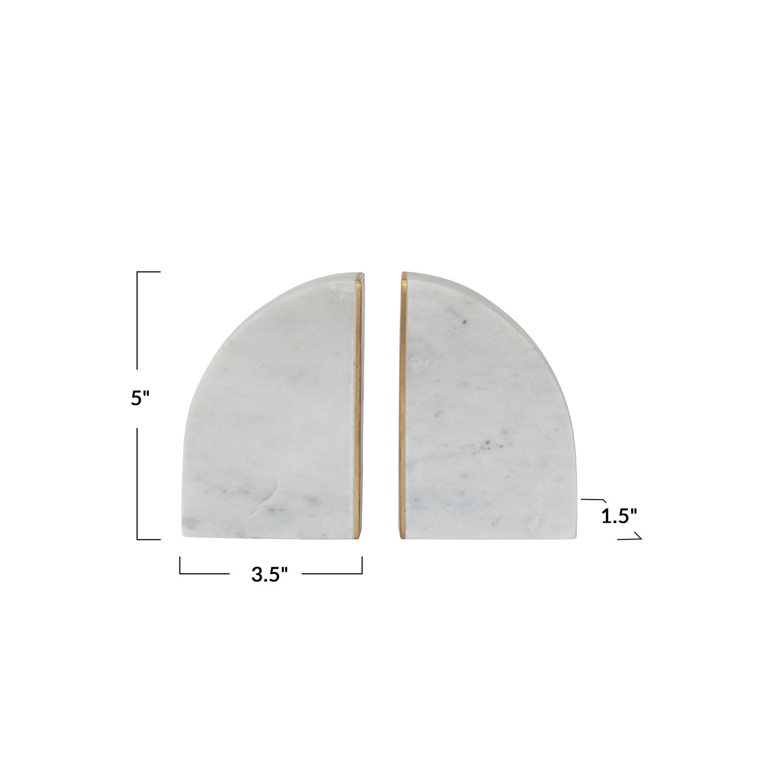 Marble Bookends With Brass Inlay - Gold Finish & White - Set of 2