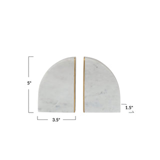Marble Bookends With Brass Inlay - Gold Finish & White - Set of 2