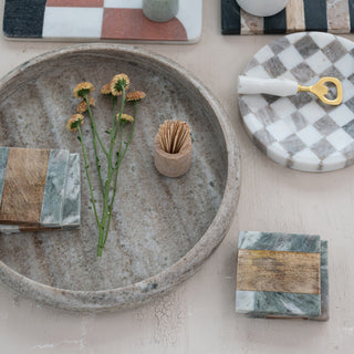 Stainless Steel & Marble Bottle Opener - Gold Finish & White