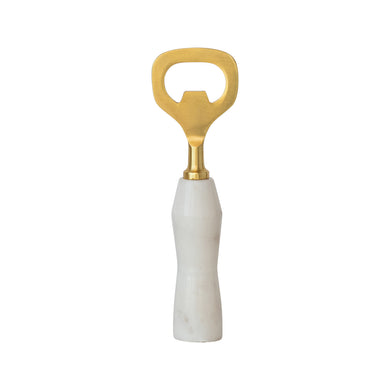 Stainless Steel & Marble Bottle Opener - Gold Finish & White