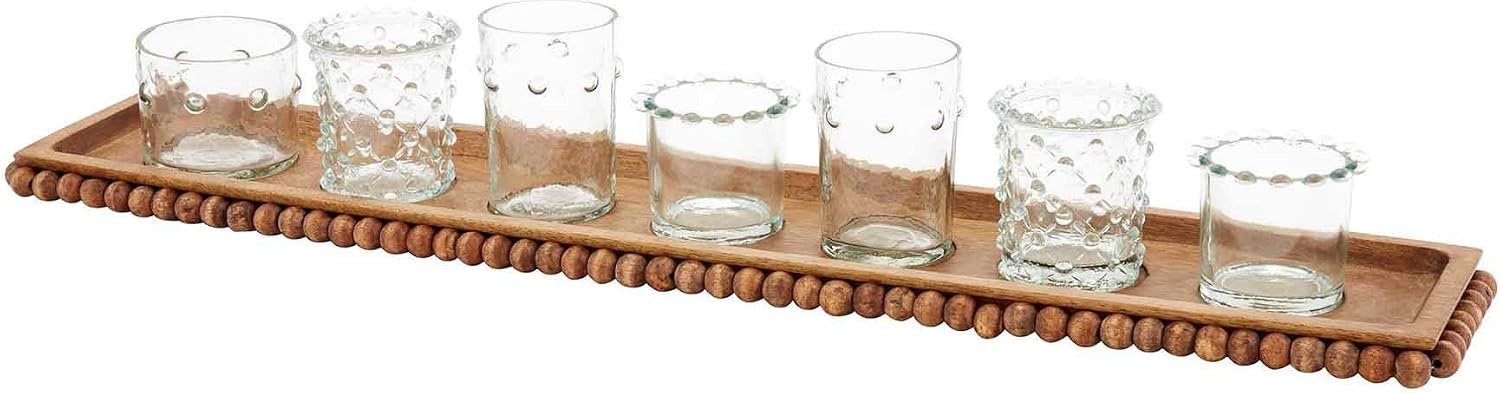 Beaded Mango Wood Votive Tray