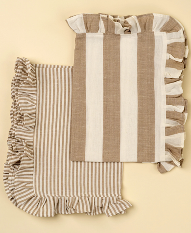 Ruffle Stripe Tea Towels Set of 2 - Beige