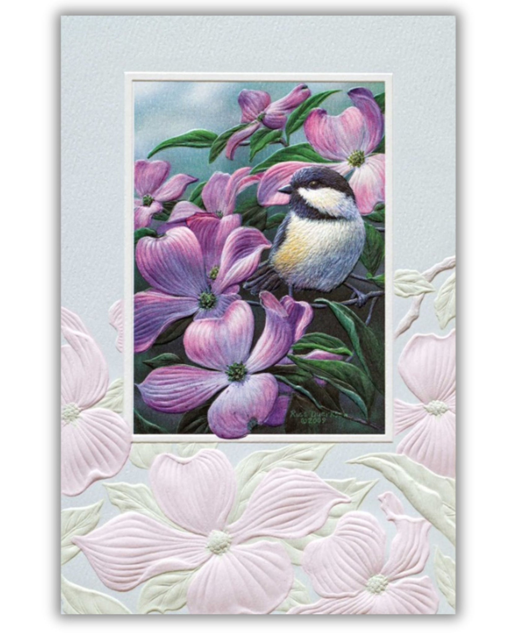 Pumpernickel Chickadee on Dogwood Birthday Card