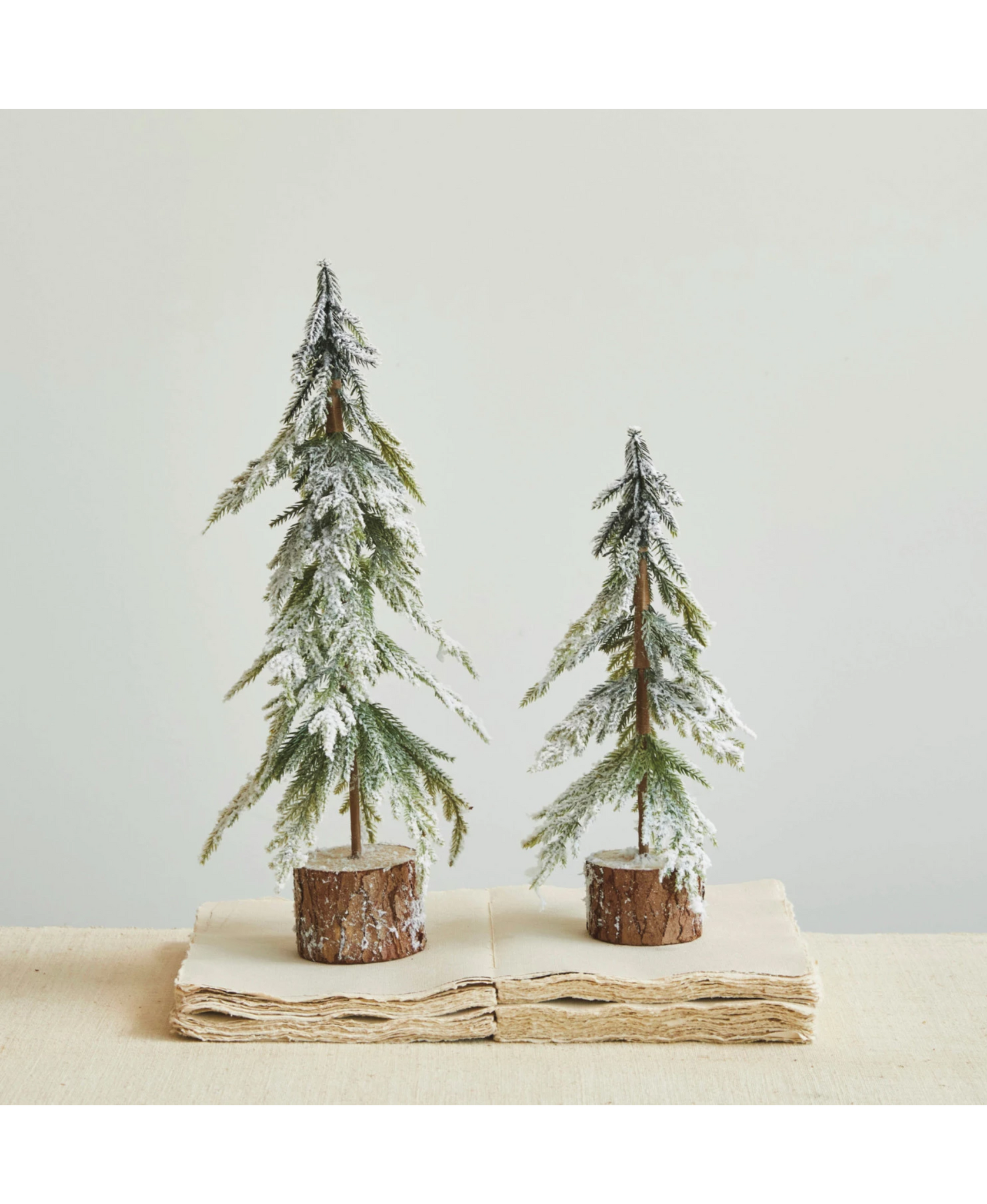 Faux Fir Tree With Wood Base, Snow Finish, Green - 17 3/4