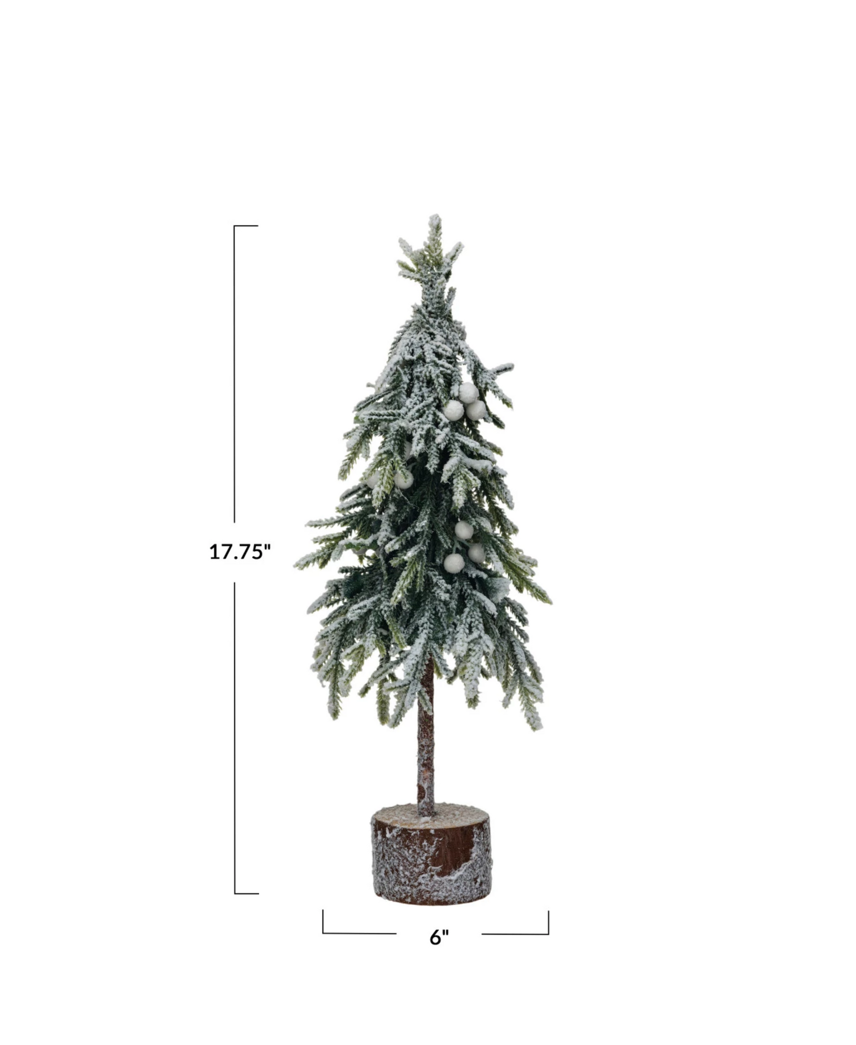 Faux Fir Tree With Wood Base, Snow Finish, Green - 11 3/4