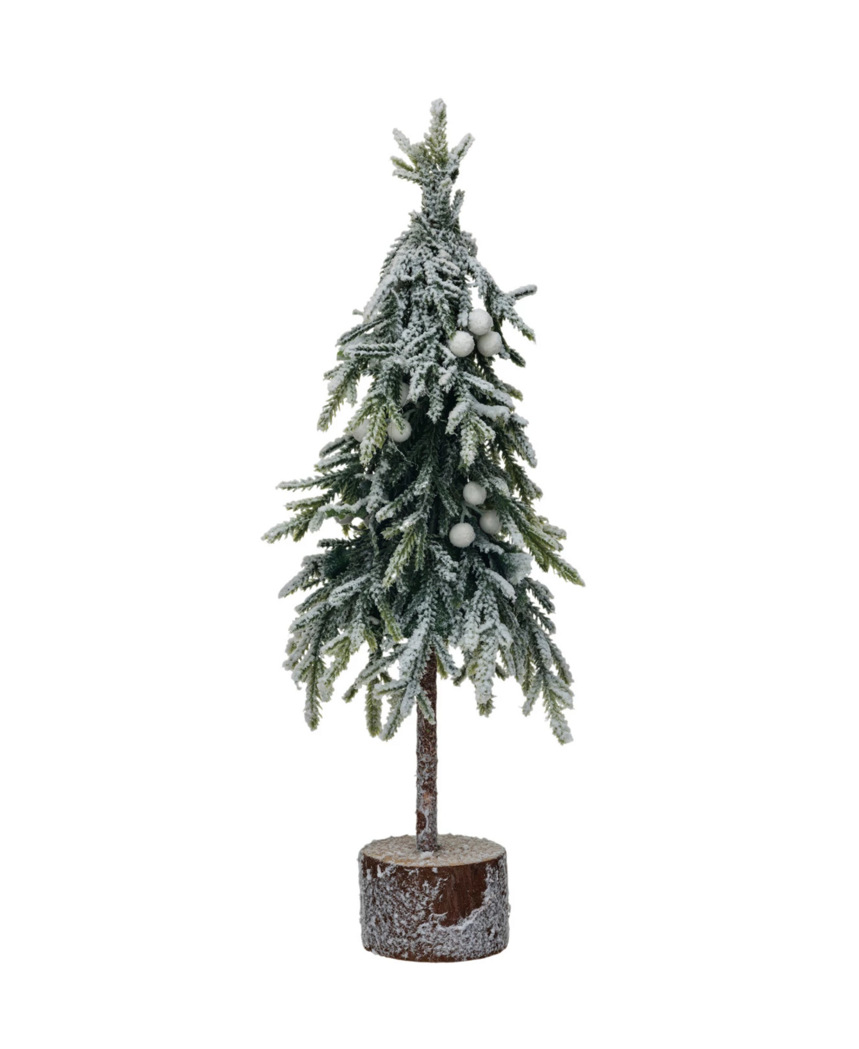 Faux Fir Tree With Wood Base, Snow Finish, Green - 11 3/4