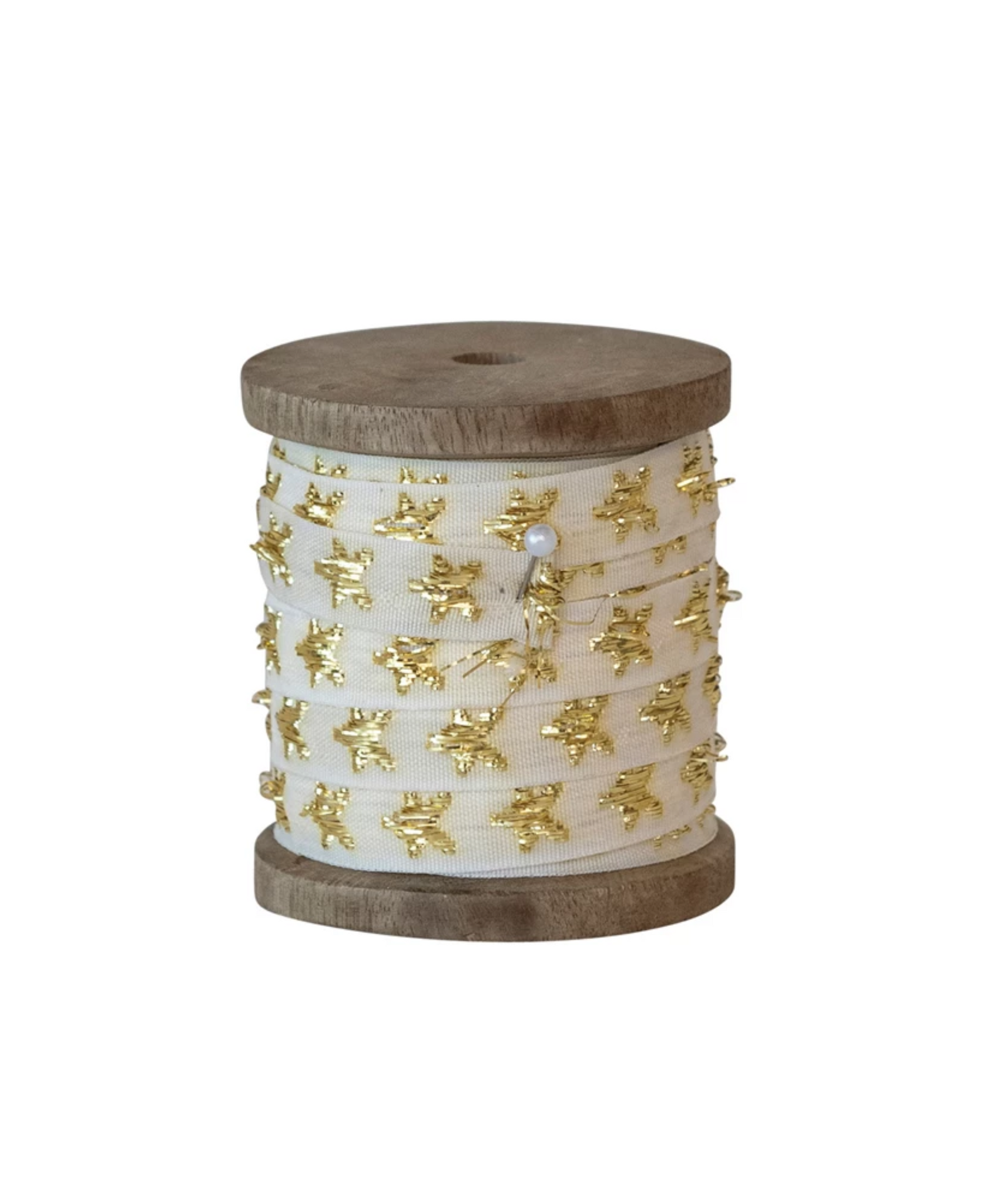 10 Yard Fabric Ribbon on Wood Spool With Metallic Stars