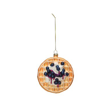 Hand-Painted Blueberry Waffle Ornament with Glitter