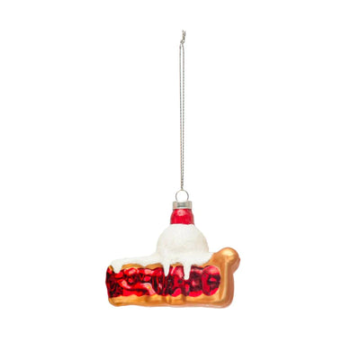 Hand Painted Glass Cherry Pie La Mode Ornament With Glitter