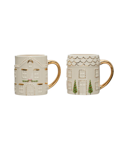 Hand-Painted Stoneware House Mug