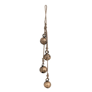 Hanging Metal Jingle Bells with Jute Rope, Antique Brass Finish