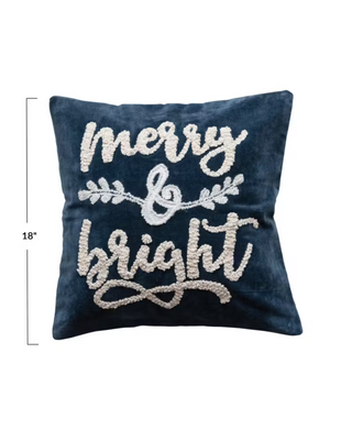 Merry & Bright Embroidered Velvet Pillow - 18