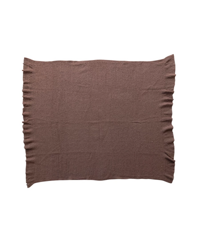 Brushed New Zealand Wool Throw With Ruffled Edge, Brown