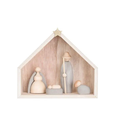 Wood and Cement Nativity with Glitter Star
