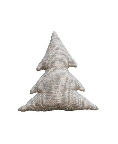 Woven Cotton Slub Tree Shaped Pillow - Natural With Metallic Gold Thread