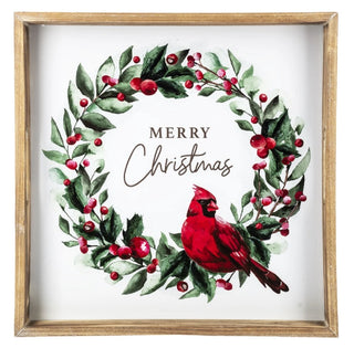 Cardinal Wreath Christmas Tray
