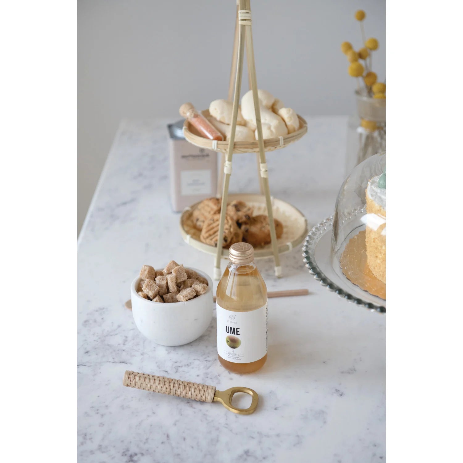 Brass Bottle Opener With Bamboo Wrapped Handle - Natural