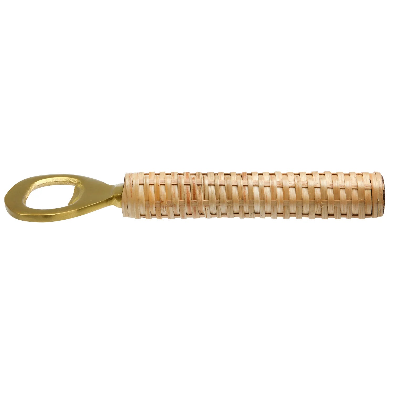 Brass Bottle Opener With Bamboo Wrapped Handle - Natural