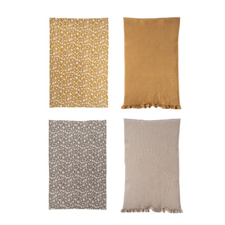 Cotton Slub Printed & Cotton Waffle Tea Towels - Set of 2