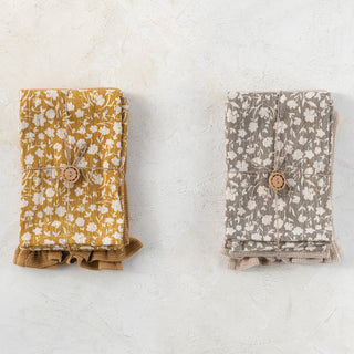 Cotton Slub Printed & Cotton Waffle Tea Towels - Set of 2
